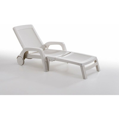 Grecoshop - Lettino / Sdraio / Sedia pieghevole con ruote in Polyrattan per Esterno - Mod. Antigua Bianco
