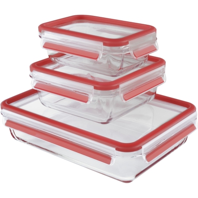 514168 recipiente per cibo Rettangolare Scatola Rosso, Trasparente 3 pz, Casella