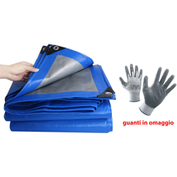 Telo Occhiellato Pesante Metri 5 x 8 Impermeabile Blu-Grigio Gr 200 per Metro Quadrato Resistente alle Muffe Angoli Rinforzati Cuciture precio