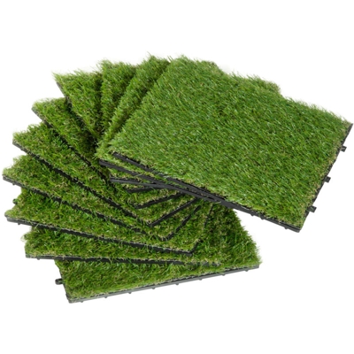 Prato Sintetico per Giardino Set di 10pz 30x30cm Verde Scuro - Outsunny