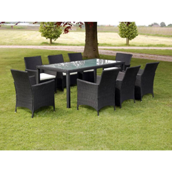 YOUTHUP Set da Pranzo da Giardino 9 pz con Cuscini in Polyrattan Nero - Nero en oferta