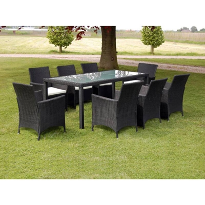 YOUTHUP Set da Pranzo da Giardino 9 pz con Cuscini in Polyrattan Nero - Nero
