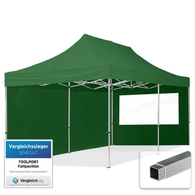 Gazebo Pieghevole Giardino 3x6m - 2 laterali Alluminio Telo PES300 100% Impermeabile Padiglione Mercati Sagre verde