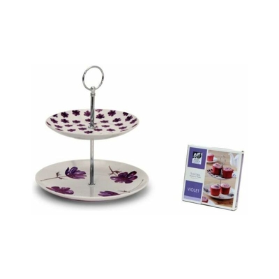 Alzata 2 Piani Decorazione con Violette 21/17cm