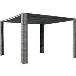 Gazebo con Tetto in Polyrattan 300x300x200cm Grigio e Crema - Antracite - Youthup en oferta