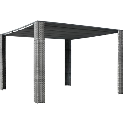Gazebo con Tetto in Polyrattan 300x300x200cm Grigio e Crema - Antracite - Youthup