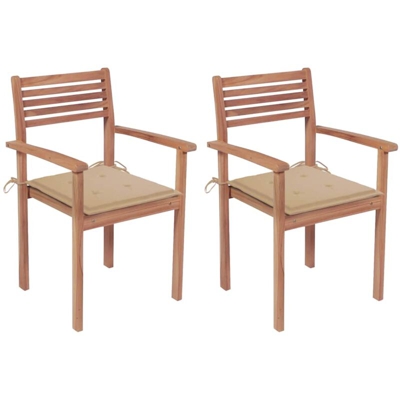 Sedie da Giardino 2 pz con Cuscini Beige Massello di Teak - Vidaxl
