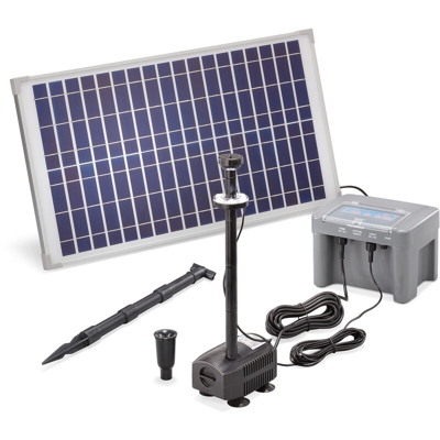 Esotec - Pompa solare per stagno 25W con batteria + LED. Pompa solare da 630l/h per stagno da giardino 101925