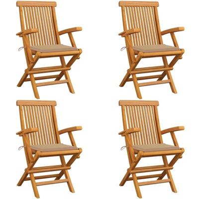 Sedie da Giardino con Cuscini Beige 4 pz Massello di Teak - Beige - Vidaxl