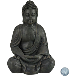 Statua del Buddha Seduto XL 70cm, per Giardino, Soggiorno, in Ceramica, Impermeabile Anti-Gelo Grigio Scuro características