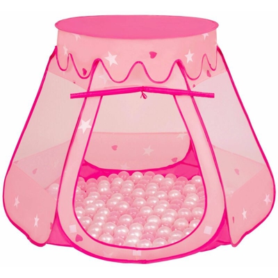 Selonis Tenda 105X90cm/100 Palline Castello Con Palline Colorate Per Bambini, Rosa:Perla/Trasparente - rosa:perla/trasparente