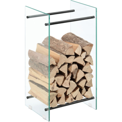 [en.casa] - Legnaia Decorativa per Interno 40 x 80 x 35 cm Deposito per Legna da Ardere Portalegna in Vetro con Aste di Supporto in Acciaio precio