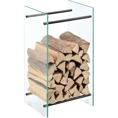 [en.casa] - Legnaia Decorativa per Interno 40 x 80 x 35 cm Deposito per Legna da Ardere Portalegna in Vetro con Aste di Supporto in Acciaio