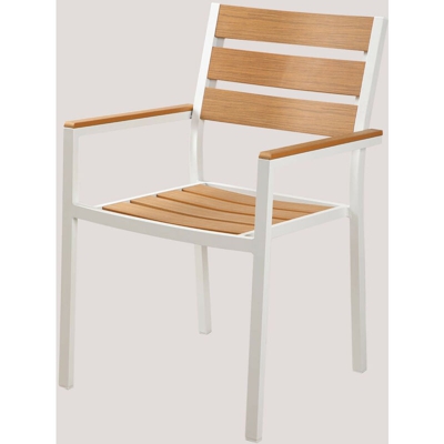 Sedia da giardino con braccioli Saura Bianco - Legno Naturale Alluminio/ PE - Sklum
