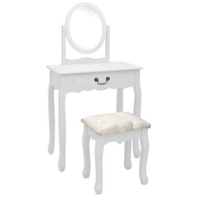 Tavolo Da Trucco E Sgabello Bianco 65x36x128 Cm Paulownia E Mdf