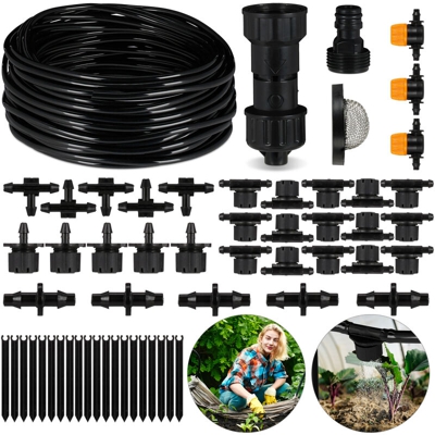 Relaxdays - Sistema di irrigazione da Giardino, 57 Accessori, Micro-Dip-System, Spruzzatore a Goccia, Piante, 20 m, Nero