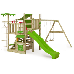 FATMOOSE Parco giochi in legno CrazyCoconut Giochi da giardino con altalena e scivolo mela verde Scala svedese, Barre di scimmia, Struttura da gioco precio