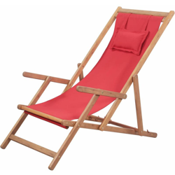 YOUTHUP Sdraio da Spiaggia Pieghevole in Tessuto e Telaio Legno Rosso - Rosso precio