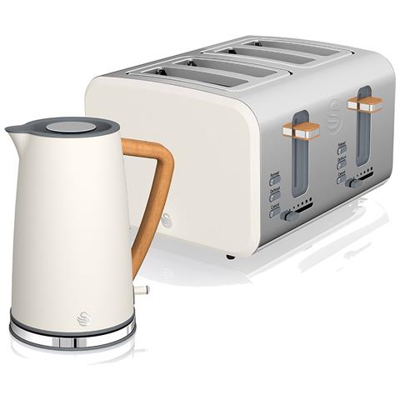 Stp2091 Set Da Colazione Bollitore Senza Fili 1,7l Tostapane Pane 4 Bianco Nordic