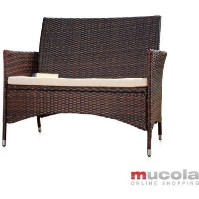 Panca da giardino in rattan nero/marrone con panca Polyrattan cuscino di seduta Divano