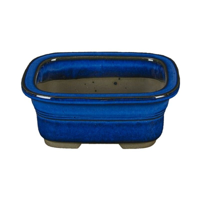 Vaso per bonsai Giapponese Morrisan rettangolare in gres smaltato blu 11x8,5x4,5 cm - B03-3-3B