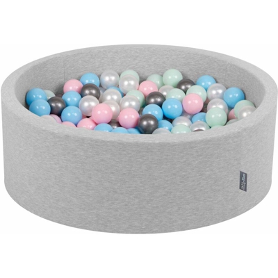 90X30cm/200 Palline ? 7CM Piscina Di Palline Colorate Per Bambini Tondo Fabbricato In EU, Grigio Ch:Perla/Rosa Ch/Azzurro/Menta/Argento - grigio