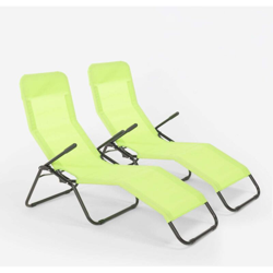 2 lettini sdraio pieghevole basculante in acciaio spiaggia giardino Pasha | Verde en oferta