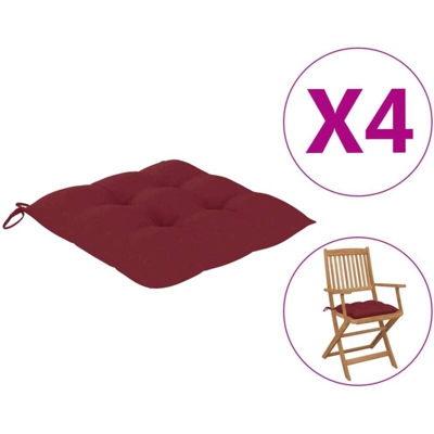 vidaXL Cuscini per Sedie 4 pz Rosso Vino 40x40x7 cm in Tessuto - Rosso