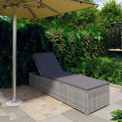 vidaXL Lettino Prendisole con Cuscino in Polyrattan Grigio - Grigio