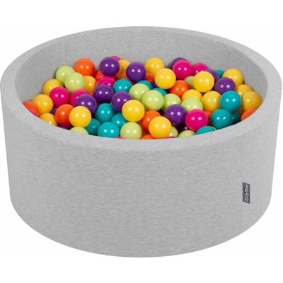 90X40cm/200 Palline ? 7CM Piscina Di Palline Colorate Per Bambini Tondo Fabbricato In EU, Grigio Ch:Verdech/Gial/Turche/Aranc/Rosasc/Viola - grigio