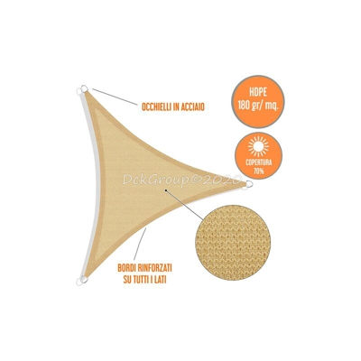 Tenda A Vela Ombreggiante Triangolare Ecru' Parasole 5X5X5 Metri Ombra Veranda Giardino Rinforzata mt 5x5x5 TRIANGOLARE ECRU'