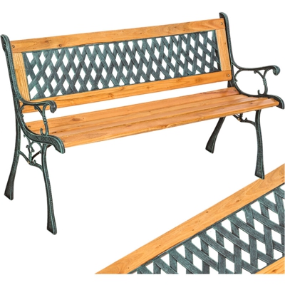 panchina da giardino Tamara, in legno e ghisa - panchina da esterno, panca giardino, panchina per esterno - marrone