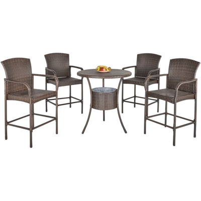 Set 5 Pezzi Tavolino e 4 Sedie Alte in Rattan Sintetico e Acciaio - Outsunny