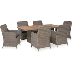 YOUTHUP Set da Pranzo da Giardino 7 pz con Cuscini in Polyrattan Marrone - Marrone en oferta