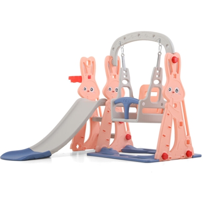 Scivolo per bambini con piccola altalena giocattolo per bambini 2-8 anni 142x135x110cm Rosa