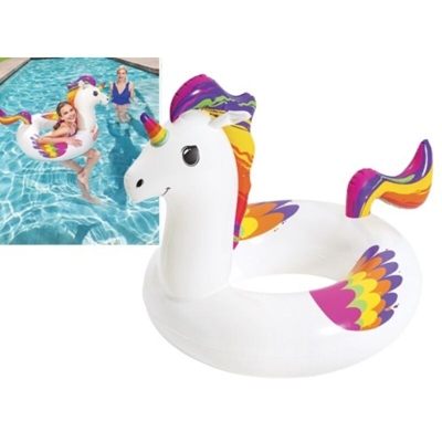 Salvagente Unicorno Cavalcabile Bianco Arcobaleno Ciambella 119x91cm - Bestway