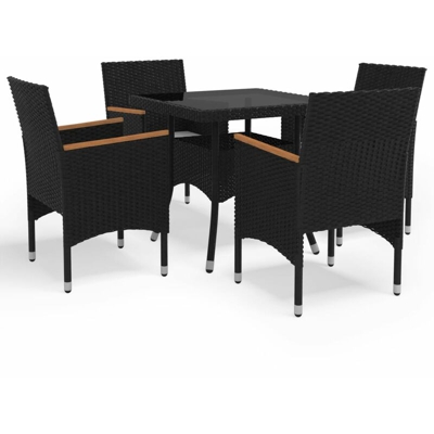 Set Mobili da Pranzo per Giardino 5 pz Nero Polyrattan e Acacia - Nero - Youthup