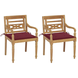 Sedie Batavia 2 pz con Cuscini Rosso Vino in Massello di Teak - Rosso - Vidaxl en oferta