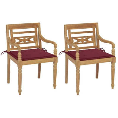 Sedie Batavia 2 pz con Cuscini Rosso Vino in Massello di Teak - Rosso - Vidaxl