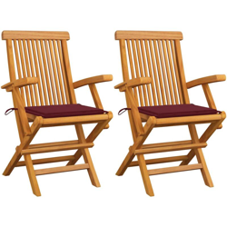 vidaXL Sedie da Giardino con Cuscini Rosso Vino 2 pz Massello di Teak - Rosso precio