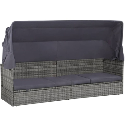 Lettino da Giardino con Tettuccio Grigio 205x62 cm Polyrattan