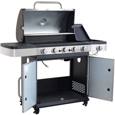 Barbecue A Gas In Acciaio Inox 5 Fuochi + 1 Laterale Per Esterno Giardino, Portico, Terrazzo