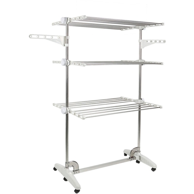 Oobest - Stendino, Stendibiancheria - Tubi in acciaio inossidabile, Appendiabiti regolabile 3 livelli, Bianca144 x 70 x 88 cm