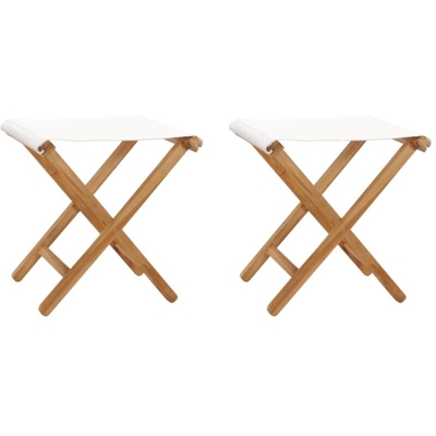 vidaXL Sedie Pieghevoli 2 pz in Legno di Teak e Tessuto Bianco Crema - crema