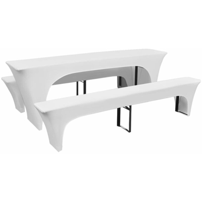 3 Fodere Elasticizzate Tavolo da Birra e panchine Bianche 220x70x80cm - Bianco