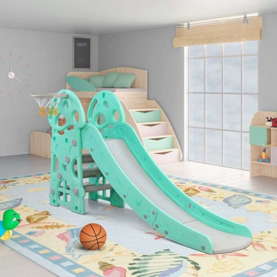 MVPOWER Scivolo per Bambini Scivolo per Bambini con Canestro Multifunzione, Stabile, Sicura Giocattoli per Bambini per Giardino Esterno 103 x75.5