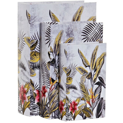 Set di Scatole Decorative DKD Home Decor Tropicale Tela Legno MDF (2 pcs)