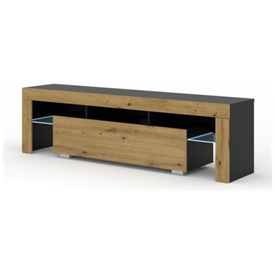 Mobiletto Tv Emu 162 Cm Con Ripiani (nero Opaco / Rovere Artisan Con Led)