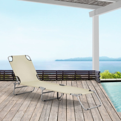 Set di 2 Lettini Prendisole Portatili, 2x Sdraio Pieghevole con Schienale Reclinabile - Supporto Fino a 110 kg - Beige