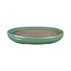 Vaso per bonsai Giapponese Morrisan ovale in gres smaltato verde 44,5x33,5x6 cm - B00-17a en oferta